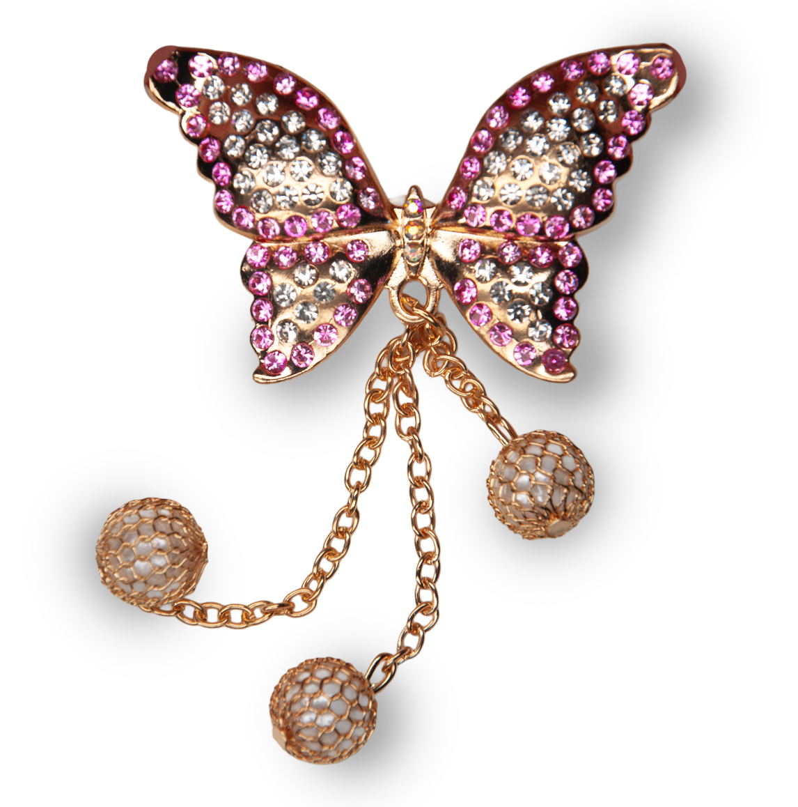 (Large) Pink & Gold Jeweled Butterfly Charm