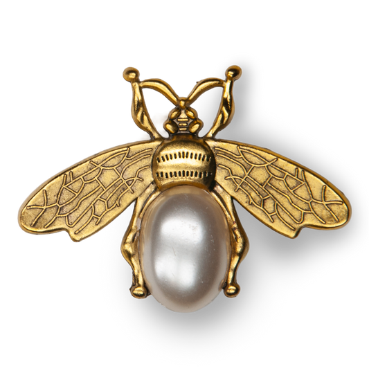 Gold Bee White Pearl Metal Charm