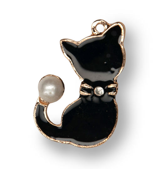Gold & Black Cat Metal Charm