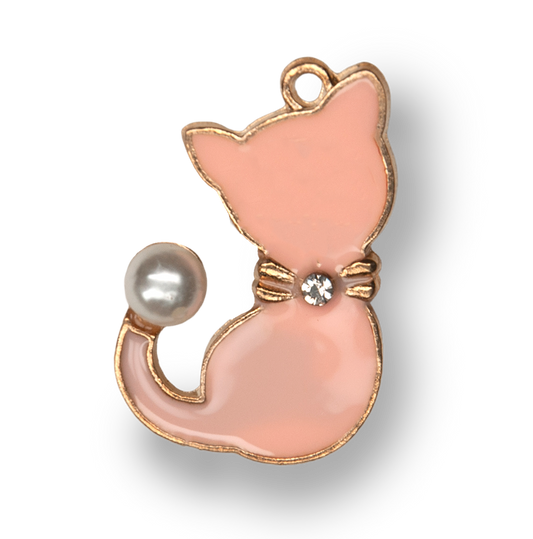 Gold & Pink Cat Metal Charm