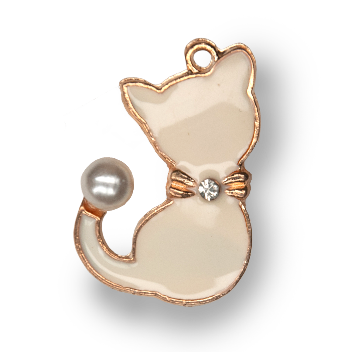 Gold & White Cat Metal Charm