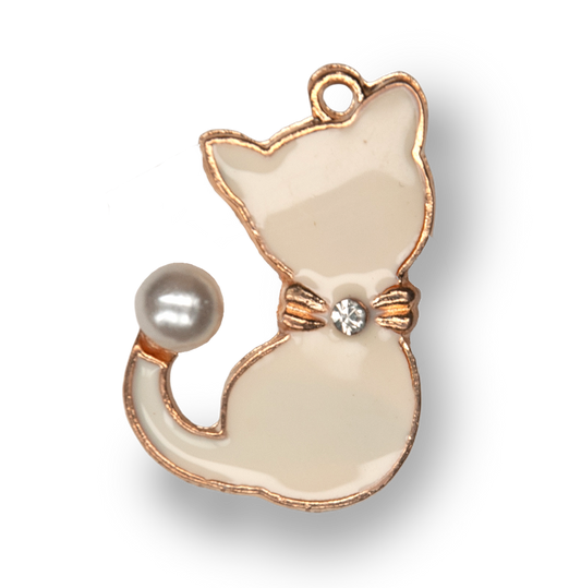Gold & White Cat Metal Charm