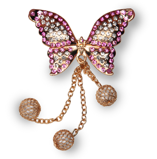 (Large) Pink & Gold Jeweled Butterfly Charm